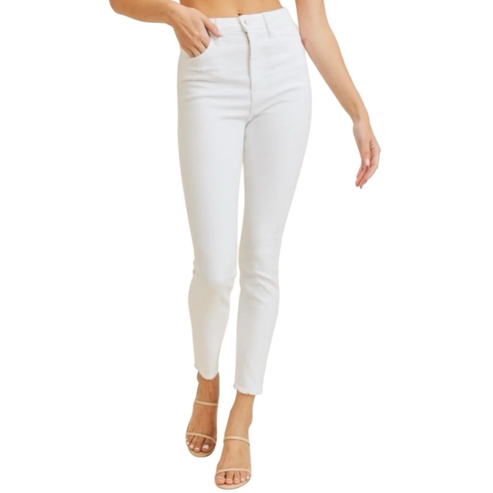 JUST BLACK White Skinny Jeans with Frayed Hem Size 28